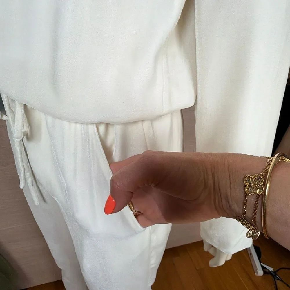 Nwt Vintage Tamara Mellon Ivory Velour Silk Blend Utility Jumpsuit Y2k 6 (B) — image 8 of 8